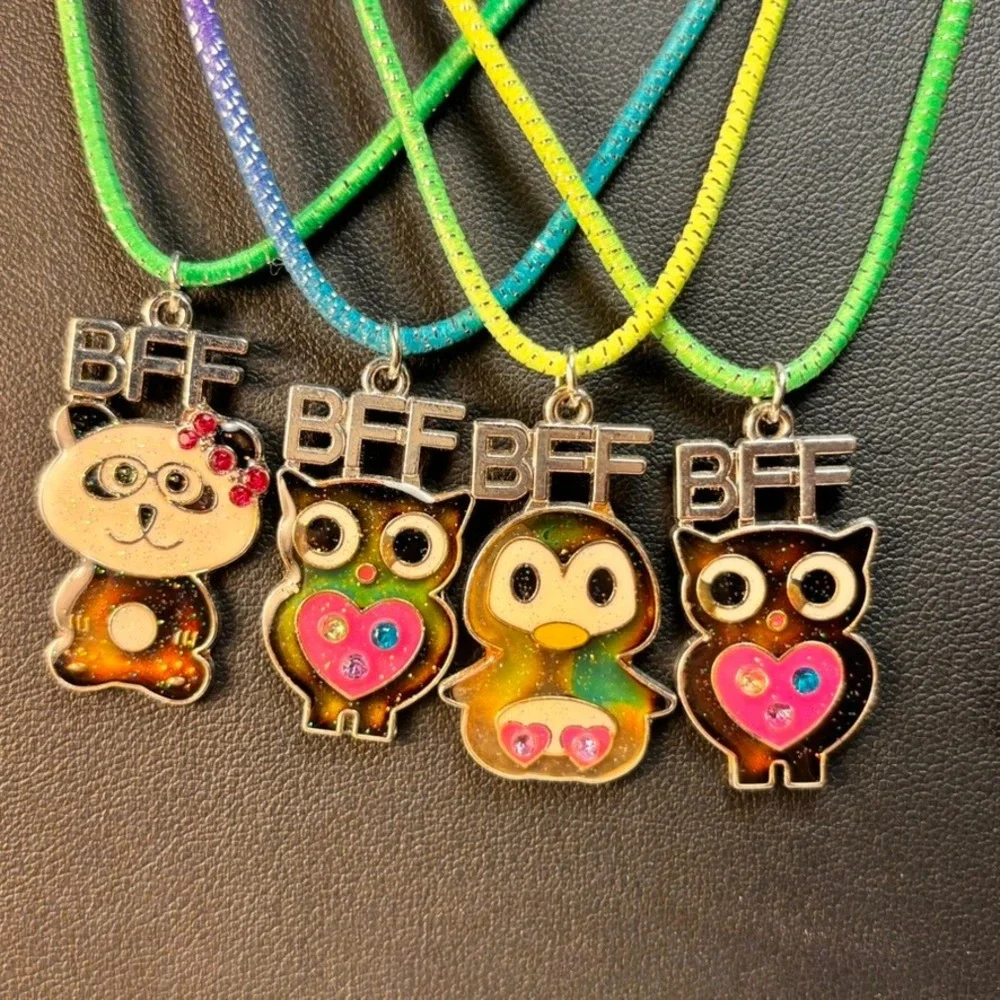 BFF Friendship Necklace Set Multicolor Animal Panda Owl Penguin Kidcore Y2K Boho